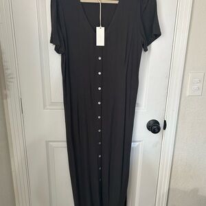 Z Supply Black Button-Front V-Neck Maxi Dress